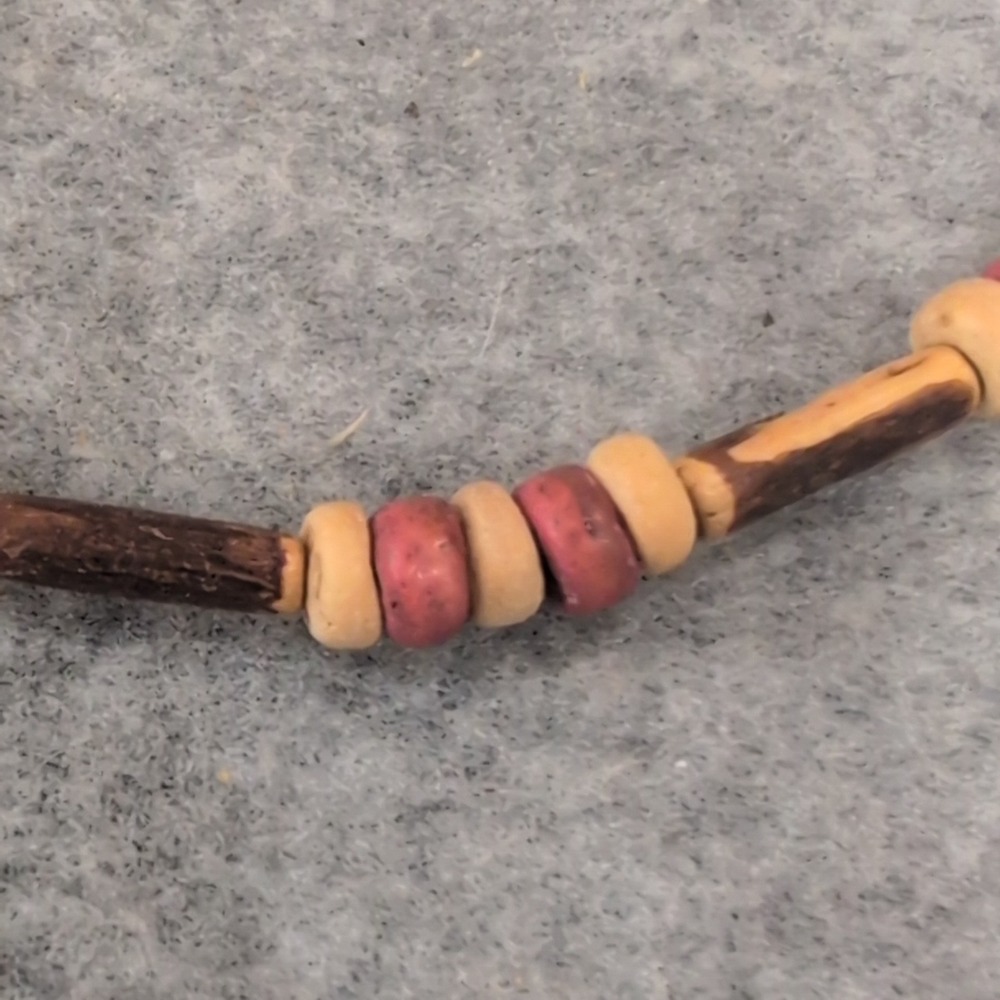 Natural Wood Bead‎ Necklace Red Pink Tan Boho Beach Jewelry - Picture 2 of 4